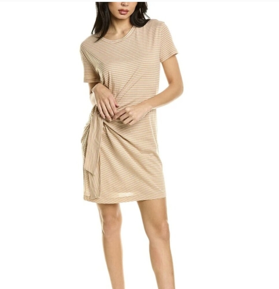 Vince Striped Side Tie Short Sleeve Tee Mini Dress Medium